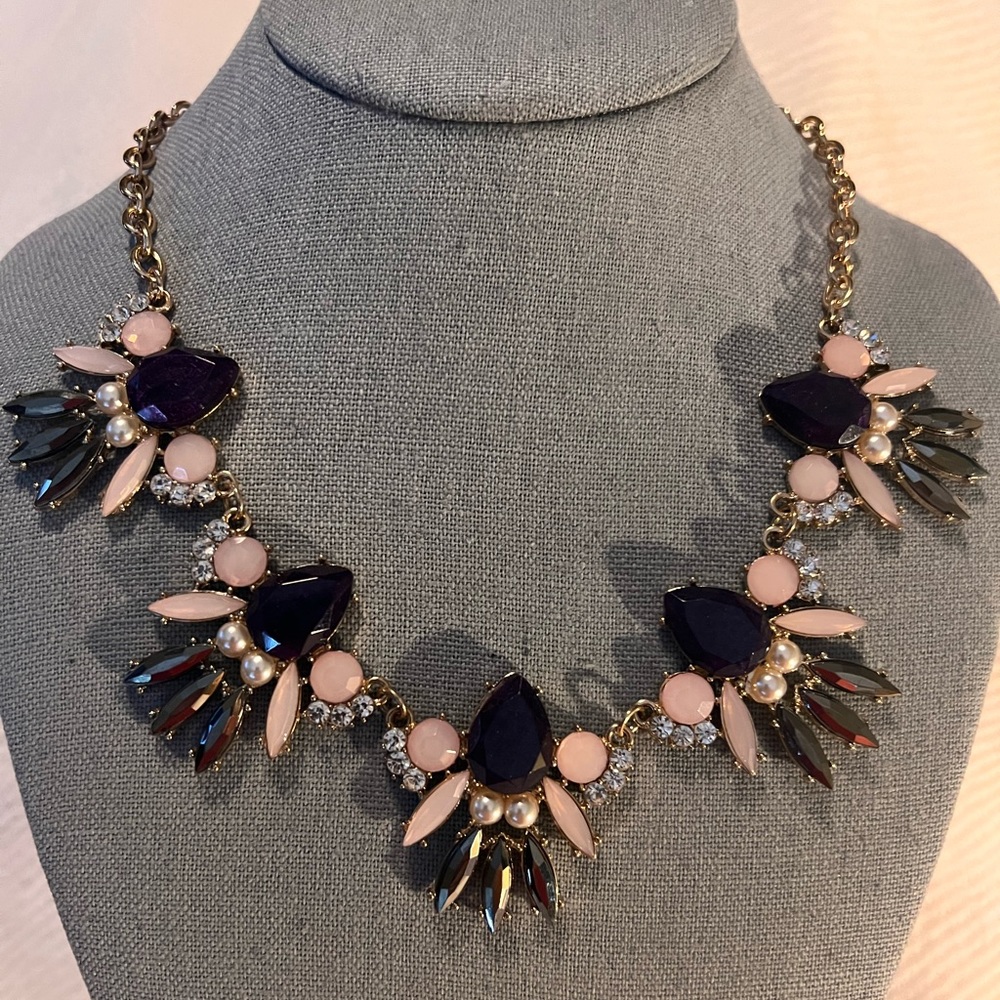 Statement Opal Essence n Amethyst Rhinestone Bib Necklace